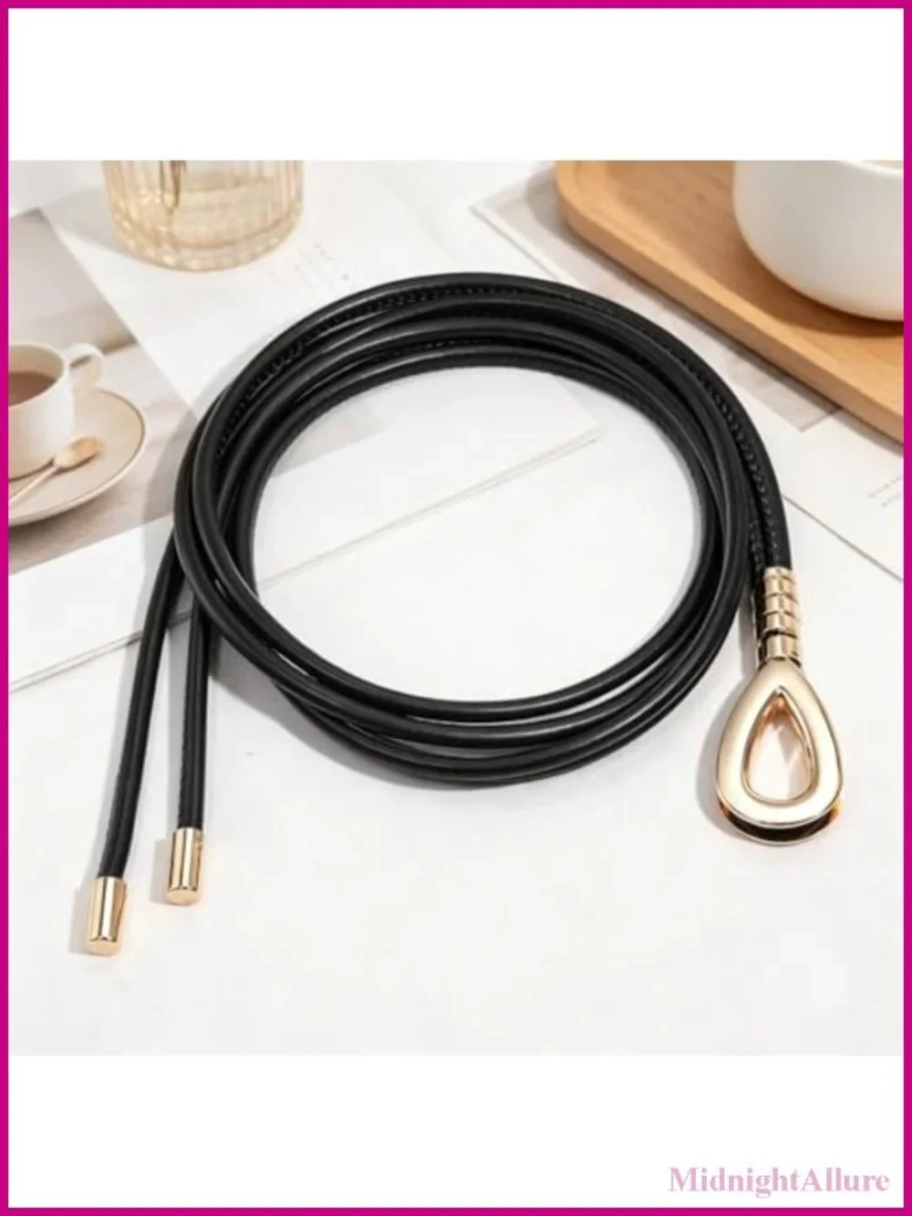 PU Leather Tie Waist Belt Thin Knotted with Metal Buckle